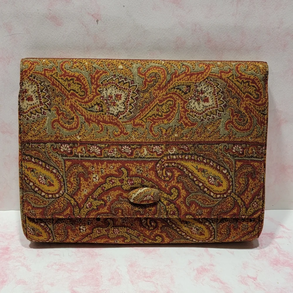 Coblentz Rust Colors Toile Fabric Clutch Purse Handbag